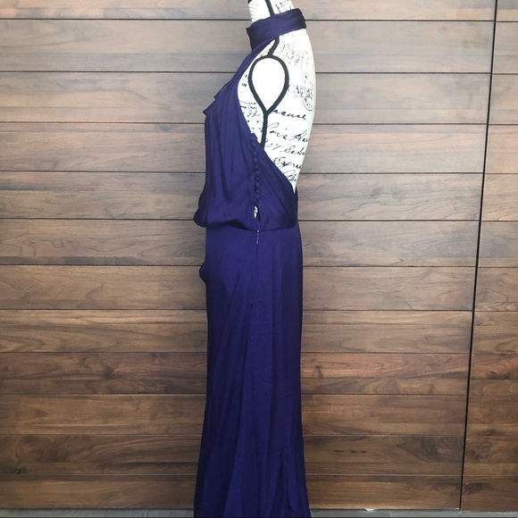 Sleeveless Halter Evening Gown Flared Purple - Picture 2 of 8